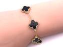 Gold Plated Black 5 Clover Bracelet 6.5 to 7.5 in