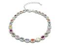 Silver Multi Colour CZ Oval Cluster Bracelet