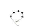 Silver Black 5 Clover Bracelet 6.5 to 7.5 Inch