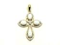 9ct Yellow Gold Created Opal & CZ Cross Pendant