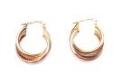 9ct 3 Colour Twisted Hoop Earrings