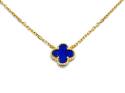 Silver Gold Plated Lapis Clover Pendant & Chain