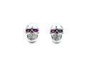 Silver Synthetic Ruby Skull Stud Earrings