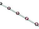 Silver Red & White CZ Flower Cluster Bracelet