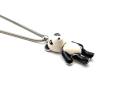 Silver Black & White Enamel Panda Pendant & Chain