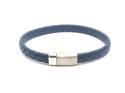 Navy Leather Matte Polished Steel Flat Bracelet