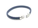 Navy Leather Matte Polished Steel Flat Bracelet