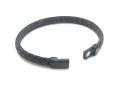 Black Leather Matte Polished Steel Flat Bracelet