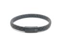 Black Leather Matte Polished Steel Flat Bracelet