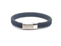 Black Leather Matte Polished Steel Flat Bracelet