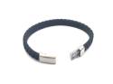 Black Leather Matte Polished Steel Flat Bracelet