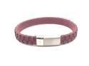 Burgundy Leather Matte Polished Steel Bracelet