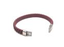 Burgundy Leather Matte Polished Steel Bracelet