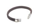 Brown Leather Matte Polished Steel Flat Bracelet