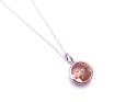 Silver Round Dark Orange CZ Pendant & Chain