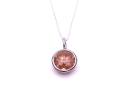 Silver Round Dark Orange CZ Pendant & Chain