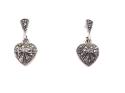 Silver Marcasite Heart Drop Earrings 18x8mm