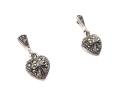 Silver Marcasite Heart Drop Earrings 18x8mm