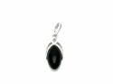 Silver Oval Black Whitby Jet Drop Pendant 33mm