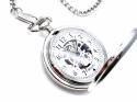 Chrome Plated Skeleton Manual Pocket Watch & Chain