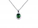 Silver Green & White CZ Oval Pendant & Chain