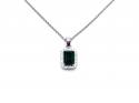 Silver Green & White CZ Rectangle Pendant & Chain