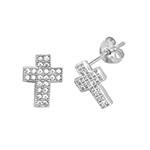 Silver CZ Cross Studs Earrings 10x8mm