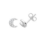 Silver CZ Moon Stud Earrings 6mm