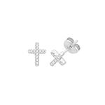 Silver CZ Cross Studs Earrings 8x6mm