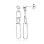 Silver CZ Paperclip Drop Stud Earrings 37mm