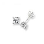 Silver Square CZ Stud Earrings 5mm