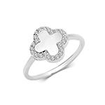 Silver CZ Clover Leaf Ring Size S