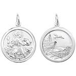 Silver Double Sided Round St Christopher Pendant