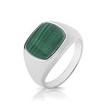 Silver Malachite Cushion Signet Ring Size R