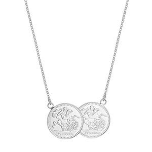 Silver Double Coin Necklet 16-18 Inch