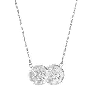 Silver Double Coin Necklet 16-18 Inch