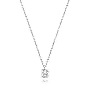 Silver Rhodium Plated CZ Initial Necklace B