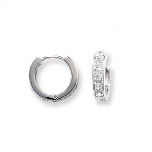 Silver CZ Hinged Hoop Earrings 13mm