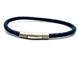 Navy Leather Matte & Polished Steel Clasp Bracelet