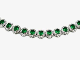 Silver Green & White CZ Oval Cluster Necklet