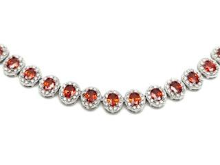 Silver Red & White CZ Oval Cluster Necklet