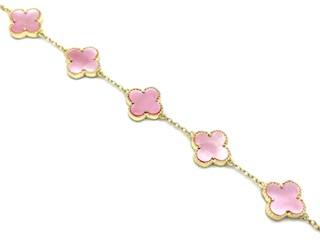 Silver Gold Plated Pink Multi Clover Bracelet