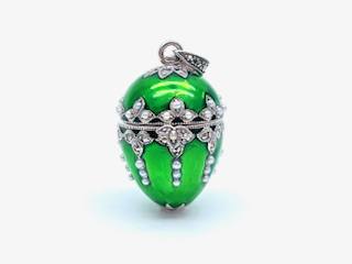 Silver Pearl & Marcasite Green Enamel Egg Pendant