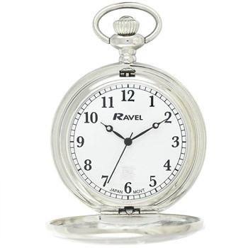 Chrome Plated Quartz Pocket Watch & Chain