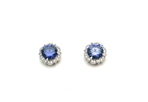 Silver Purple & Clear CZ Regency Earrings 11mm