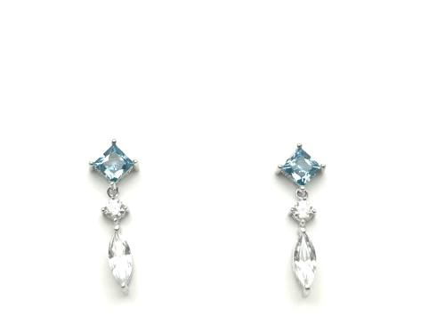 Silver CZ Mixed Shaped Drop Earrings