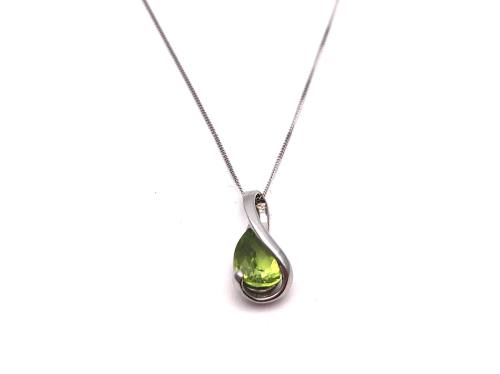 9ct White Gold Peridot Pendant & Chain