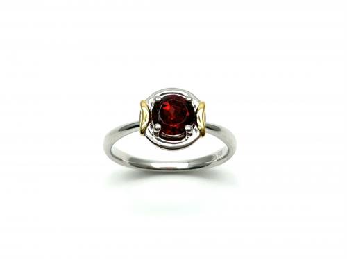 Silver Gold Plated Garnet Solitaire Ring