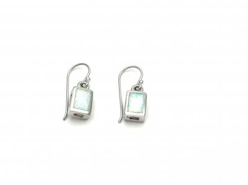 Silver Created White Opal Drop Earrings