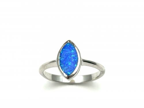 Silver Blue Created Opal Ring